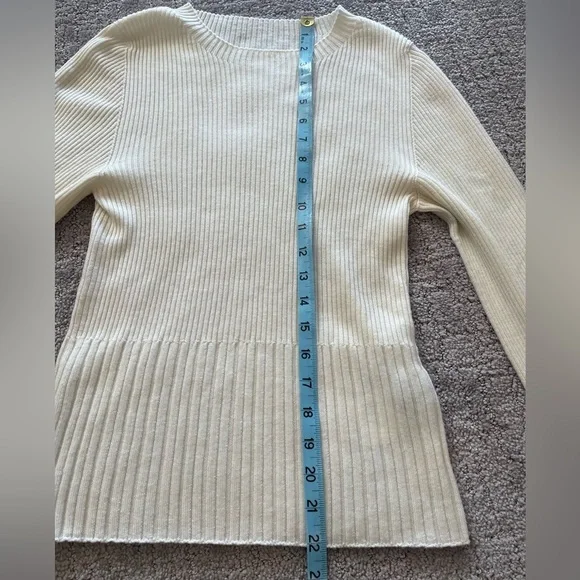 Low Classic Women's Cream Crew Neck Sweater, Ribbed, 100% Fine Merino Wool, S